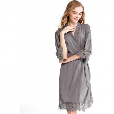 Robes Women Rose Lace Cotton Robes Getting Ready for Bride and Bridesmaids - Grey - CR195E9R392