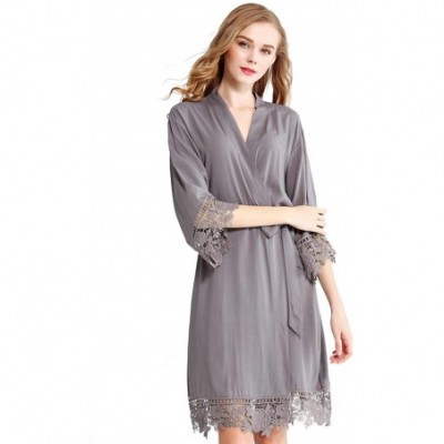 Robes Women Rose Lace Cotton Robes Getting Ready for Bride and Bridesmaids - Grey - CR195E9R392