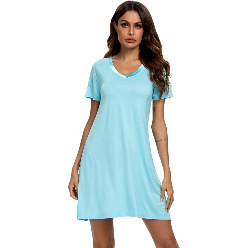 Nightgowns & Sleepshirts Womens Nightgown Modal Sleeveless Racerback Sleep Shirts Pajama Sleepwear - C-aqua - C0196YZMIDU