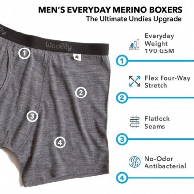 Boxer Briefs Men's Merino Wool Boxer Brief - Everyday Weight - Wicking Breathable Anti-Odor - Black - CV11O9NQM7L