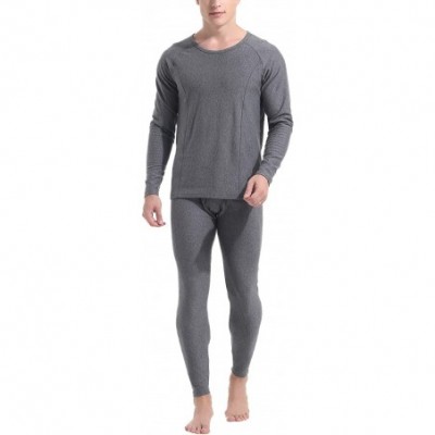 Thermal Underwear Men's Soft Thermal Underwear Set Cotton Long Johns Base Layer Fleece Lined Top & Bottom - Fleece-gray - C11...