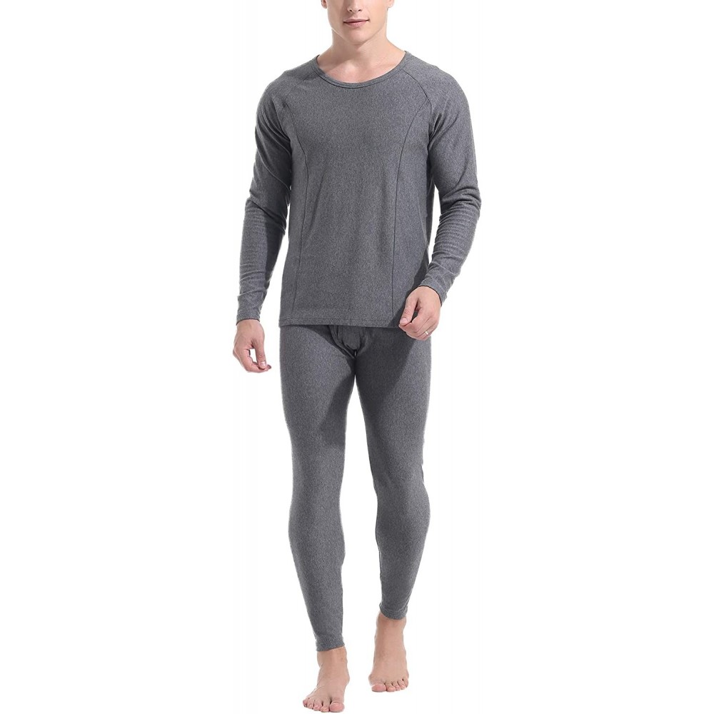 Thermal Underwear Men's Soft Thermal Underwear Set Cotton Long Johns Base Layer Fleece Lined Top & Bottom - Fleece-gray - C11...