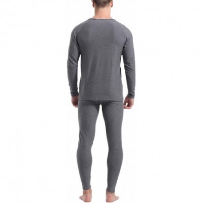 Thermal Underwear Men's Soft Thermal Underwear Set Cotton Long Johns Base Layer Fleece Lined Top & Bottom - Fleece-gray - C11...