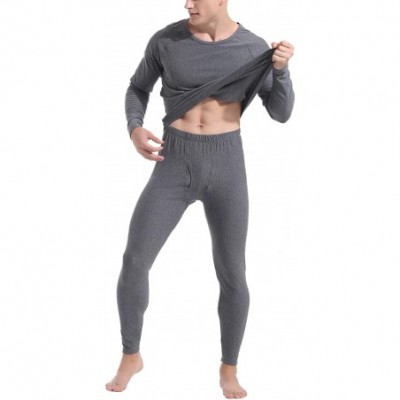 Thermal Underwear Men's Soft Thermal Underwear Set Cotton Long Johns Base Layer Fleece Lined Top & Bottom - Fleece-gray - C11...