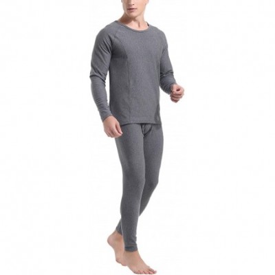 Thermal Underwear Men's Soft Thermal Underwear Set Cotton Long Johns Base Layer Fleece Lined Top & Bottom - Fleece-gray - C11...