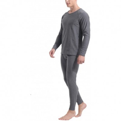 Thermal Underwear Men's Soft Thermal Underwear Set Cotton Long Johns Base Layer Fleece Lined Top & Bottom - Fleece-gray - C11...