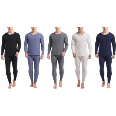 Thermal Underwear Men's Soft Thermal Underwear Set Cotton Long Johns Base Layer Fleece Lined Top & Bottom - Fleece-gray - C11...