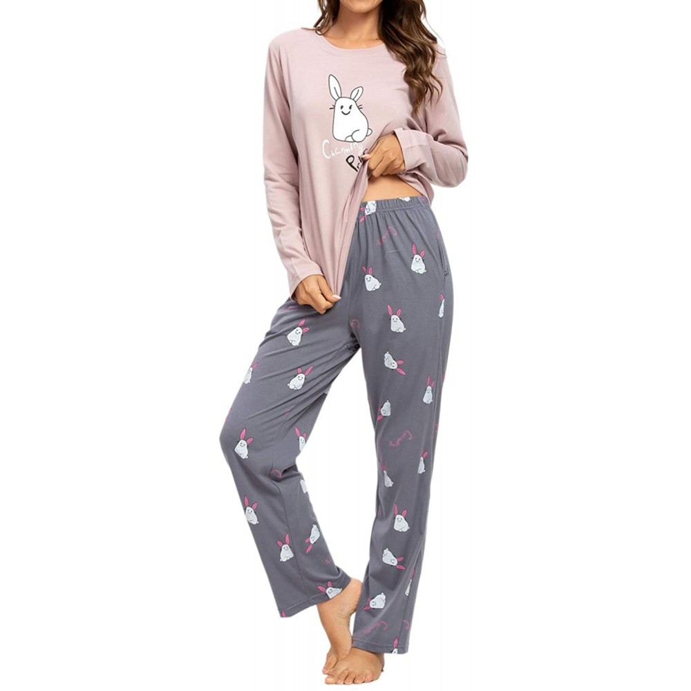 Sets Womens Pajama Sets Long Sleeve Sleepwear Cotton Nightwear Soft Pjs Lounge Sets - Pink2 - CW198GE6HQD