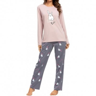 Sets Womens Pajama Sets Long Sleeve Sleepwear Cotton Nightwear Soft Pjs Lounge Sets - Pink2 - CW198GE6HQD