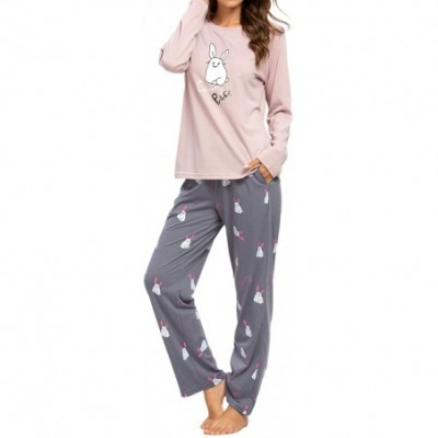 Sets Womens Pajama Sets Long Sleeve Sleepwear Cotton Nightwear Soft Pjs Lounge Sets - Pink2 - CW198GE6HQD