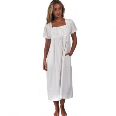 Nightgowns & Sleepshirts 100% Cotton Short Sleeve Nightgown with Pockets - Lara - White - CR18O9KIMYN