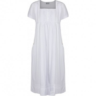 Nightgowns & Sleepshirts 100% Cotton Short Sleeve Nightgown with Pockets - Lara - White - CR18O9KIMYN