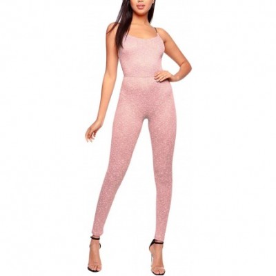 Shapewear Women's Spaghetti Strap Criss Cross Back Jumpsuits Bodysuits Solid Color - Pink - C818QKKESW4