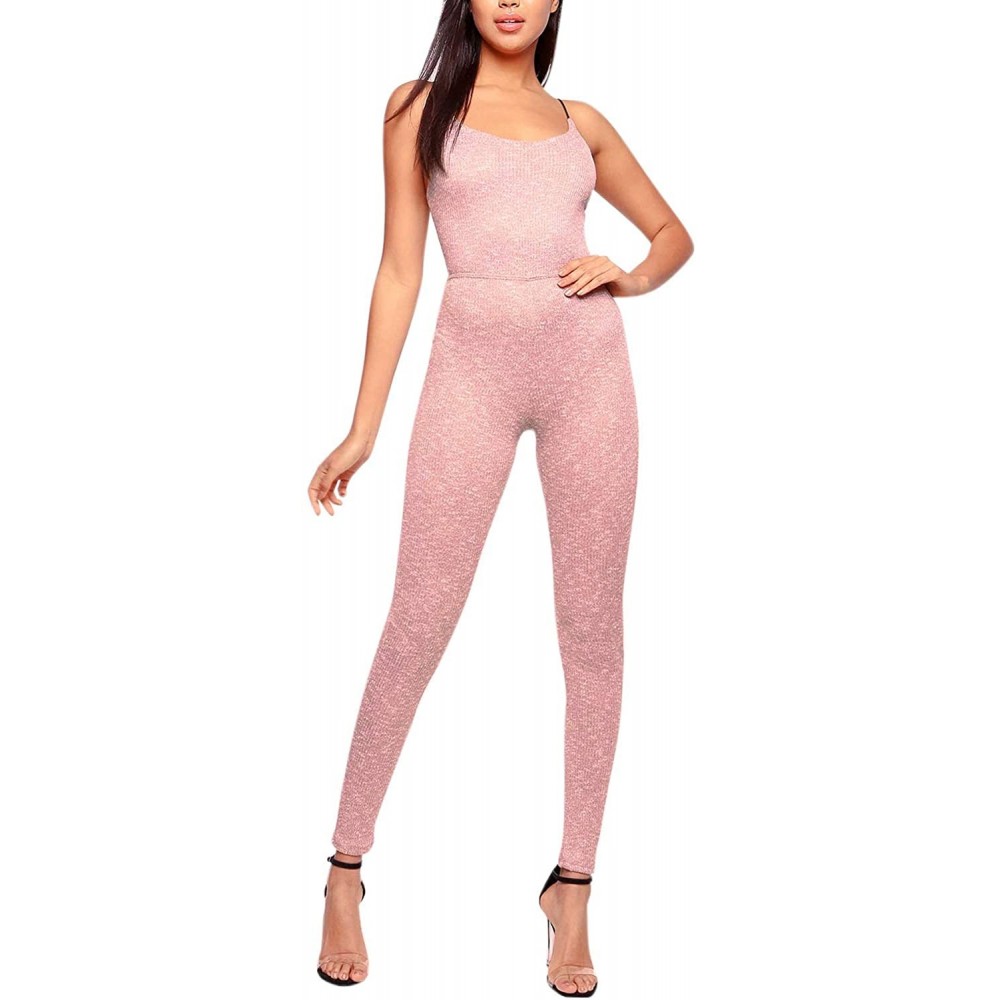 Shapewear Women's Spaghetti Strap Criss Cross Back Jumpsuits Bodysuits Solid Color - Pink - C818QKKESW4