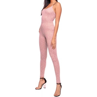 Shapewear Women's Spaghetti Strap Criss Cross Back Jumpsuits Bodysuits Solid Color - Pink - C818QKKESW4