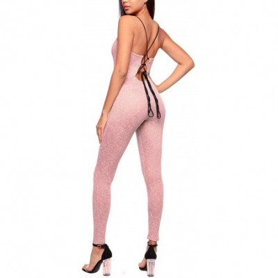 Shapewear Women's Spaghetti Strap Criss Cross Back Jumpsuits Bodysuits Solid Color - Pink - C818QKKESW4