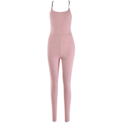 Shapewear Women's Spaghetti Strap Criss Cross Back Jumpsuits Bodysuits Solid Color - Pink - C818QKKESW4