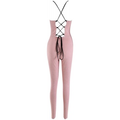 Shapewear Women's Spaghetti Strap Criss Cross Back Jumpsuits Bodysuits Solid Color - Pink - C818QKKESW4