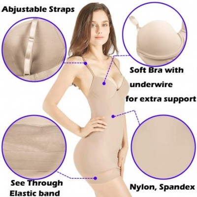 Shapewear Women's Shapewear Dress Full Body Shaper Underwire Bra Body Slimmer Tummy Control Slip - Beige - CS196WMQS90