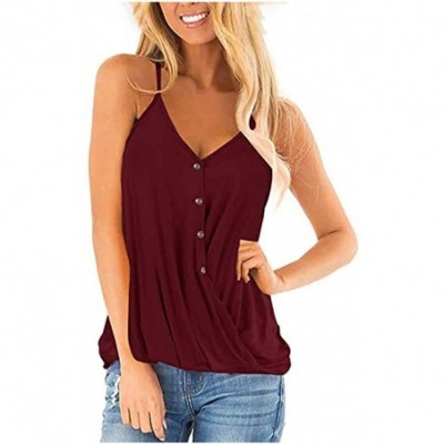 Thermal Underwear Women's Wrap Spaghetti Strap Tank V Neck Blouse Button Down Camisole Sleeveless Summer Tops Loose Vest - Wi...