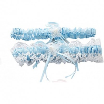 Garters & Garter Belts Women's Lace Ruffle Satin Garter with 2 Pieces Packing for Wedding Bride BT090 - Sky Blue/Ivory - CL18...