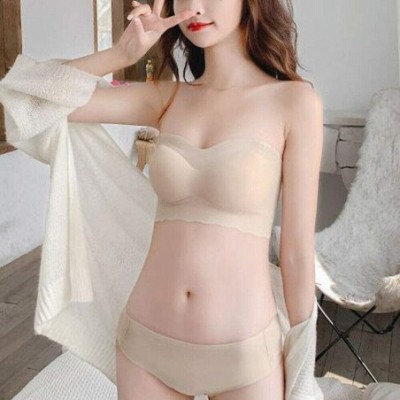 Bras Ice Silk Air Bra Strapless Non-Slip Underwear Comfort Wirefree Bra Women Sexy Tube Tops - Beige - CO199CHXTA3