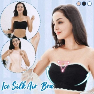 Bras Ice Silk Air Bra Strapless Non-Slip Underwear Comfort Wirefree Bra Women Sexy Tube Tops - Beige - CO199CHXTA3