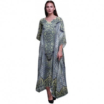 Nightgowns & Sleepshirts Paisley Ethnic Womens Long Beach Kaftan Beachwear Bikini Coverup Maxi Dress - Dusty Teal Blue - CF18...