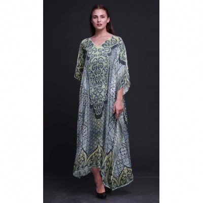 Nightgowns & Sleepshirts Paisley Ethnic Womens Long Beach Kaftan Beachwear Bikini Coverup Maxi Dress - Dusty Teal Blue - CF18...