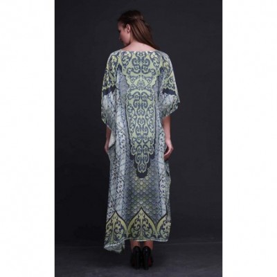 Nightgowns & Sleepshirts Paisley Ethnic Womens Long Beach Kaftan Beachwear Bikini Coverup Maxi Dress - Dusty Teal Blue - CF18...