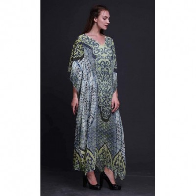 Nightgowns & Sleepshirts Paisley Ethnic Womens Long Beach Kaftan Beachwear Bikini Coverup Maxi Dress - Dusty Teal Blue - CF18...