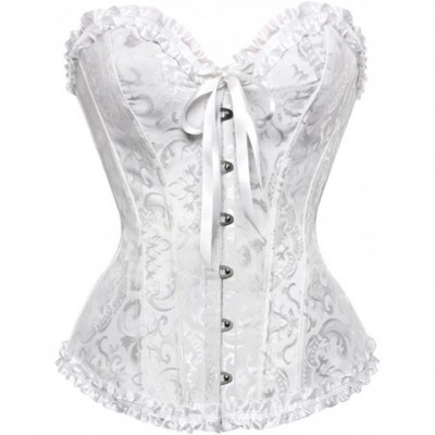 Shapewear Women's Lace Up Boned Overbust Corset Bustier Bodyshaper Top - White - CN11VDP3Y79