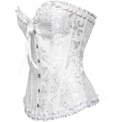 Shapewear Women's Lace Up Boned Overbust Corset Bustier Bodyshaper Top - White - CN11VDP3Y79