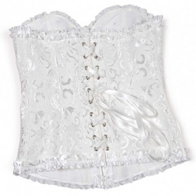 Shapewear Women's Lace Up Boned Overbust Corset Bustier Bodyshaper Top - White - CN11VDP3Y79