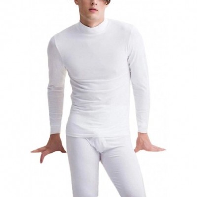 Thermal Underwear Mens Long Thermal Underwear with High Collar Ultra Soft Long John Set Base Layer Top and Bottom - White - C...