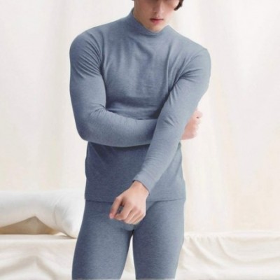 Thermal Underwear Mens Long Thermal Underwear with High Collar Ultra Soft Long John Set Base Layer Top and Bottom - White - C...