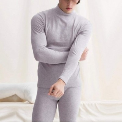 Thermal Underwear Mens Long Thermal Underwear with High Collar Ultra Soft Long John Set Base Layer Top and Bottom - White - C...