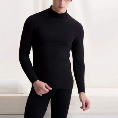 Thermal Underwear Mens Long Thermal Underwear with High Collar Ultra Soft Long John Set Base Layer Top and Bottom - White - C...