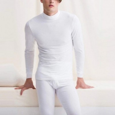 Thermal Underwear Mens Long Thermal Underwear with High Collar Ultra Soft Long John Set Base Layer Top and Bottom - White - C...