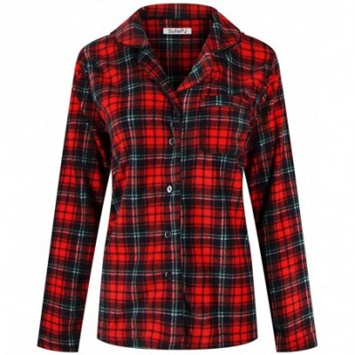 Sets Women's Warm Plush Soft Fleece Button Down Pajama Gift Set - Red Plaid - C618AH94AEN