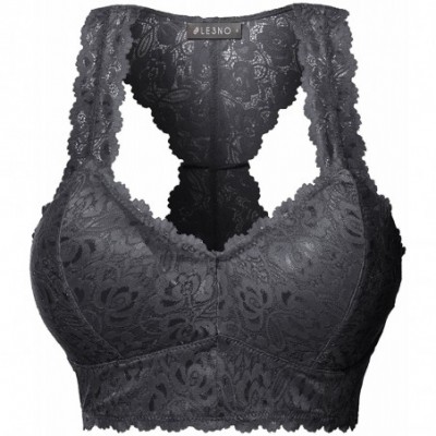 Bras Women's Sexy Floral Lace Racerback Wireless Mesh Bralette Bra Top - Gray (Padded) - CE194RUSUS5