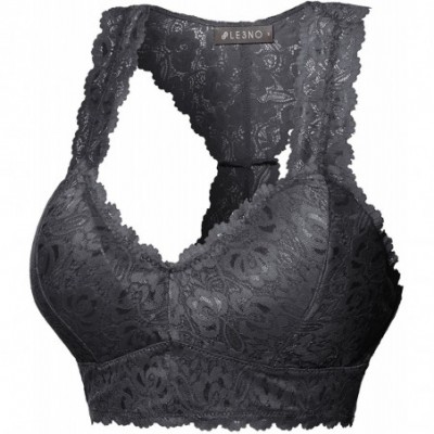 Bras Women's Sexy Floral Lace Racerback Wireless Mesh Bralette Bra Top - Gray (Padded) - CE194RUSUS5