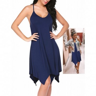 Nightgowns & Sleepshirts Women Nightgowns Sexy Chemise Lingerie Cami Slip Dress Modal Pajama Sleep Nighty - Navy Blue - CJ18W...