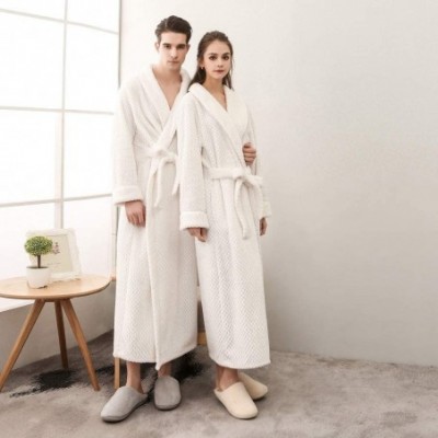 Robes Womens Dressing Gown Soft Plush Bath Robe Housecoat Loungewear Bathrobe Coral Fleece Thick Luxury Nightwear White - CU1...