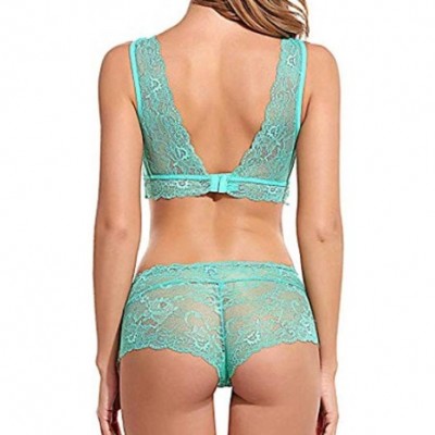 Slips Women Lace Lingerie Underwear Set Pajama Suit Sexy Lingerie Bra and Briefs Set - Light Blue - C518YDCCWQM