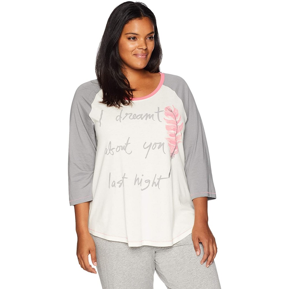 Tops Women's 3/4 Sleeve Baseball Pajama Sleep Tee - Off White - CB188WRZ8WR