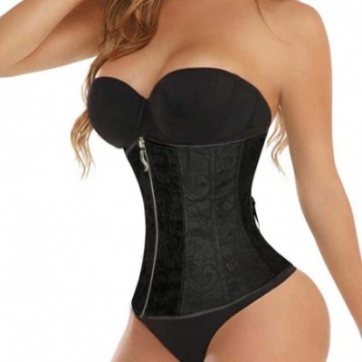 Bustiers & Corsets ALING Womens Victorian Black Zipper Brocade Underbust Shaper Corset - Black - CU11ZYSRC51