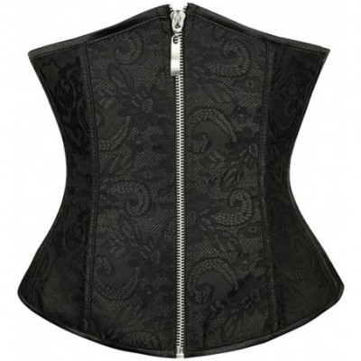 Bustiers & Corsets ALING Womens Victorian Black Zipper Brocade Underbust Shaper Corset - Black - CU11ZYSRC51