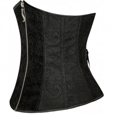 Bustiers & Corsets ALING Womens Victorian Black Zipper Brocade Underbust Shaper Corset - Black - CU11ZYSRC51