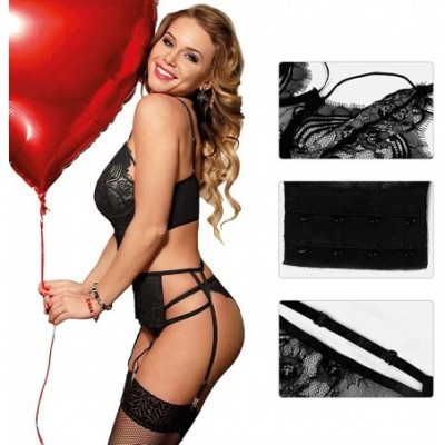 Thermal Underwear Plus Size Lace Babydoll with Push Up Bra and Garter Panty Set Sexy Underwear for Women - Black - CA192A35OG2